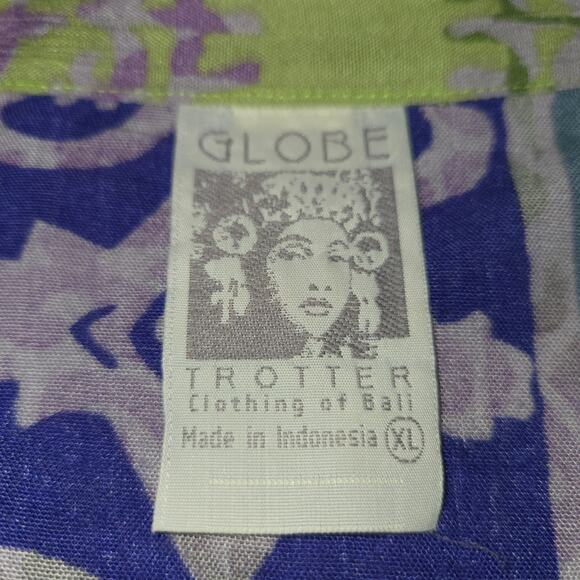 Globe Trotter Womens XL Snap Up Shirt Flowy Pirple Green Artsy Stars Colorful - Picture 2 of 13